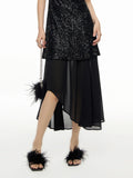 DUSHU Plus Size Women Casual Loose Skirts 2025 Spring New Office Lady Women Skirts Black Irregular Skirt 24DY83338