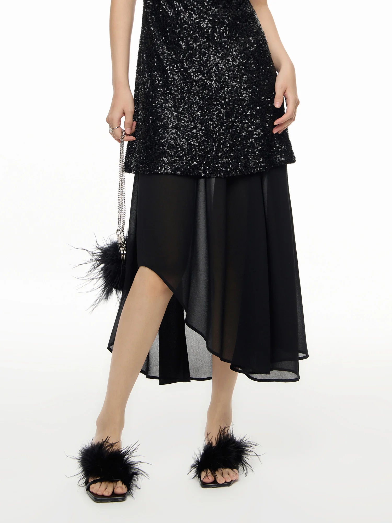 DUSHU Plus Size Women Casual Loose Skirts 2025 Spring New Office Lady Women Skirts Black Irregular Skirt 24DY83338