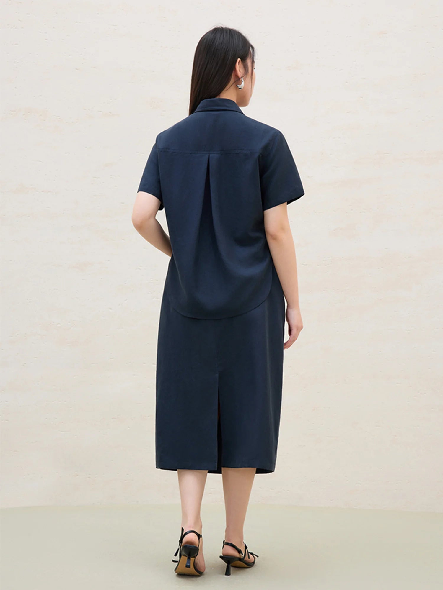 DUSHU Plus Size Women Simple Commuter Shirt Dress 2025 New Arrival Design Lyocell Versatile Casual Blue Long Dress 25DS82498