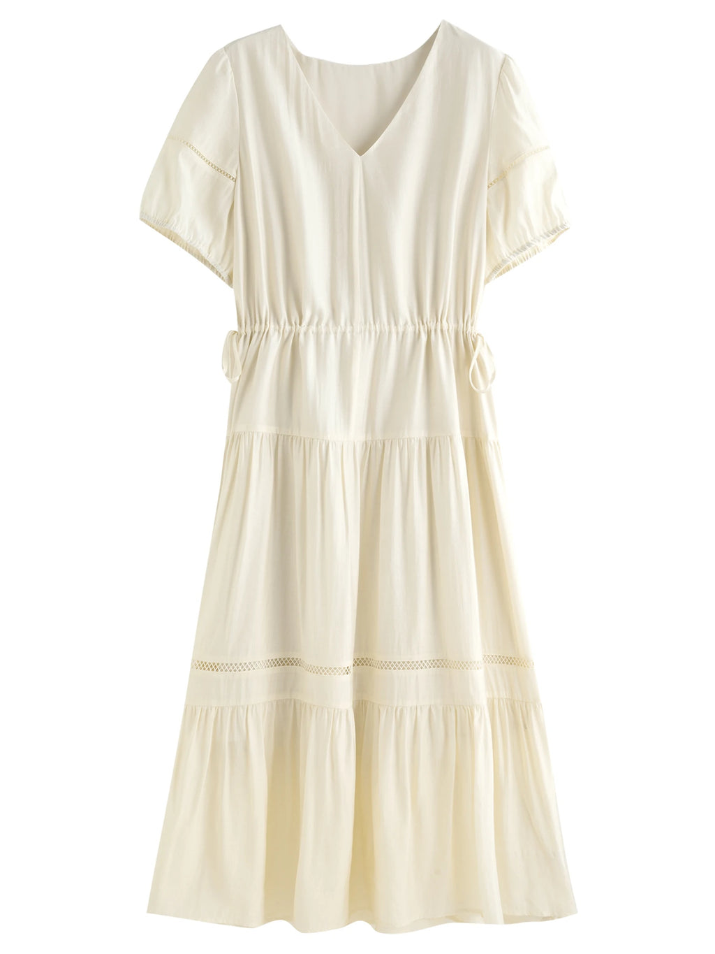 DUSHU 2025 Summer Women's Curve-Flattering Tiered Hem Dress - French-Inspired Design & Breathable Linen for Hourglass Silhouette