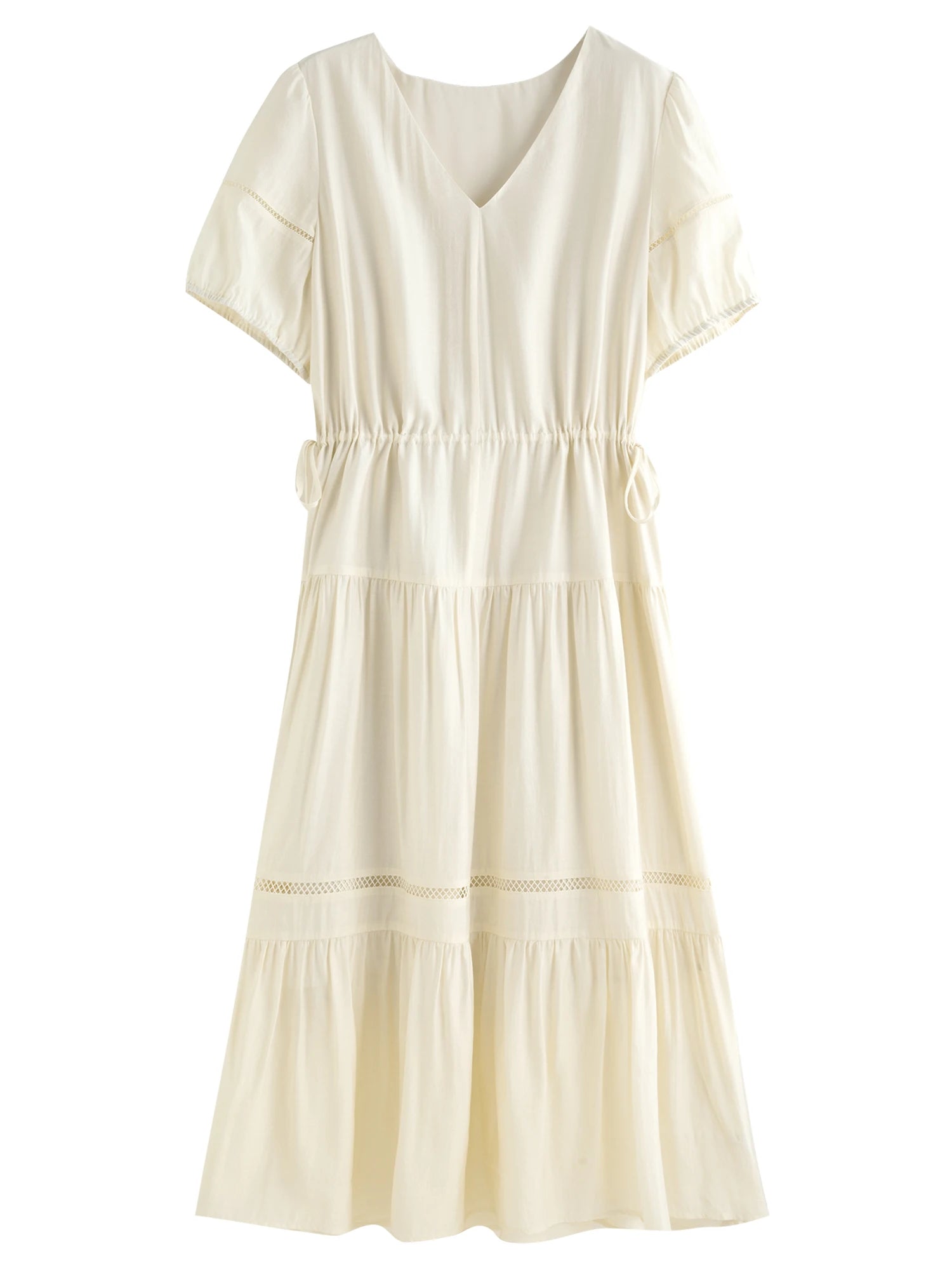 DUSHU 2025 Summer Women's Curve-Flattering Tiered Hem Dress - French-Inspired Design & Breathable Linen for Hourglass Silhouette