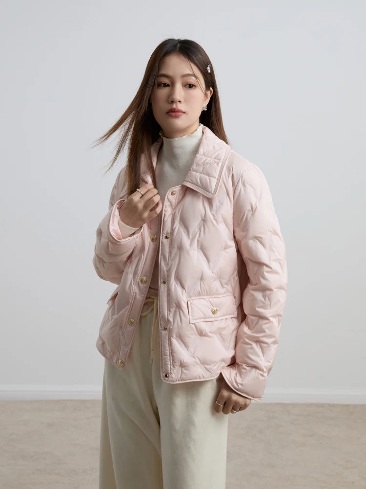 DUSHU 103G Filling Amount Women Lightweight Down Coats Winter Temperamant Short Pink Female Down Jackets 23DS84107