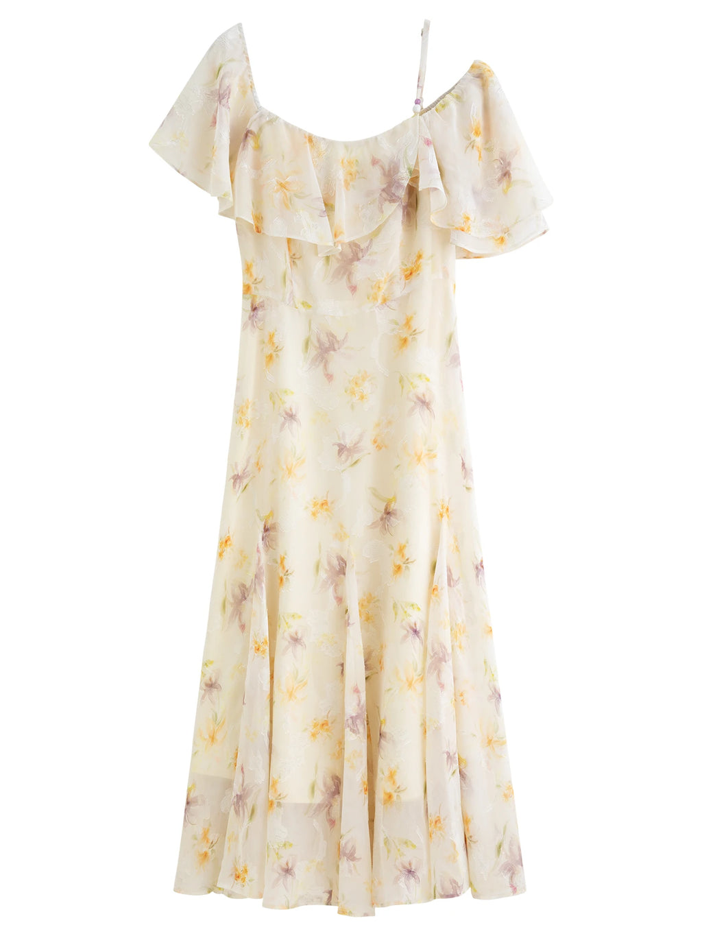 DUSHU Summer 2025 Printed Dress - Fluid Ruffle Hem Botanical Midi Maxi Resort to Office