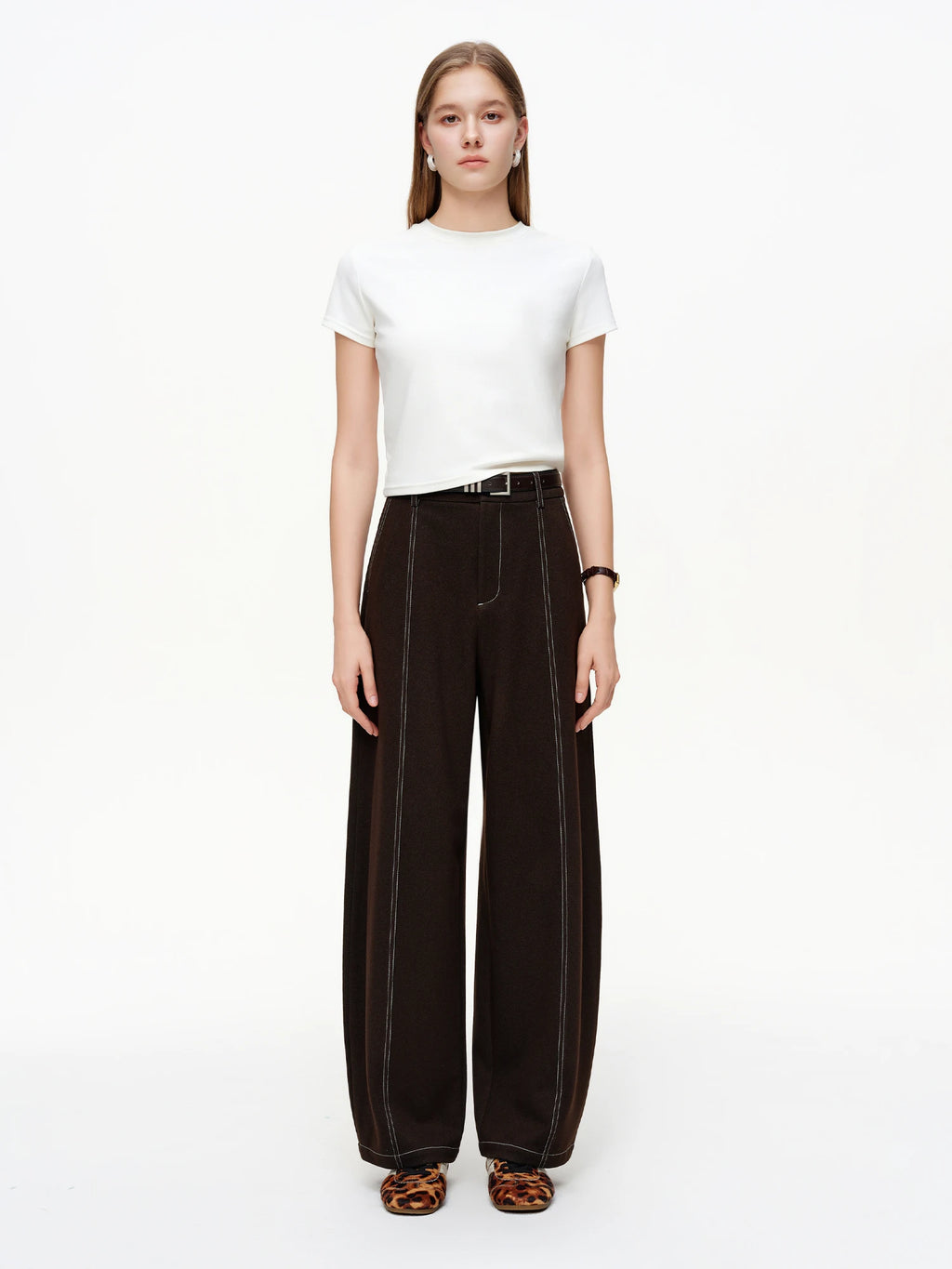 DUSHU 【Curved Blade Satin Pants】Visible Stitching Faded Finish Denim-Inspired Stretch Straight-Leg Women 2026 Spring New Arrival