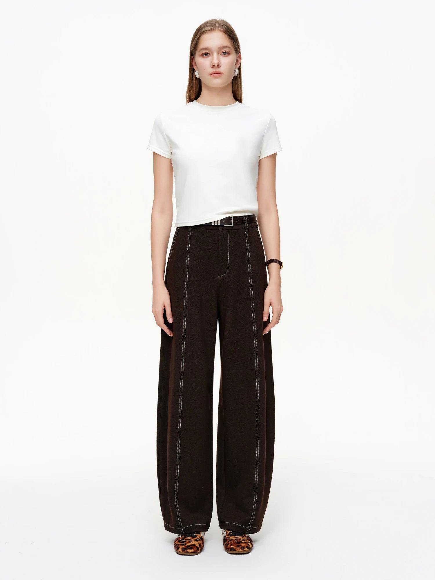 DUSHU 【Curved Blade Satin Pants】Visible Stitching Faded Finish Denim-Inspired Stretch Straight-Leg Women 2026 Spring New Arrival