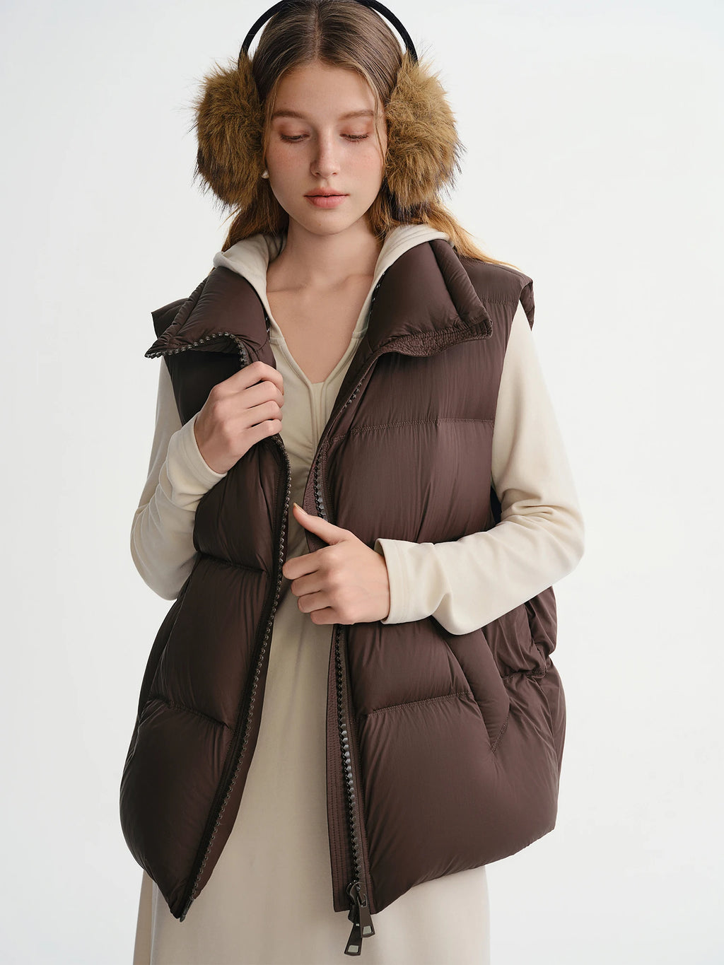 DUSHU New Arrival Women Thermal Down Vest 2025 Winter Double Zip Lightweight Warm Sleeveless Jacket for Outdoor Travel Commuter