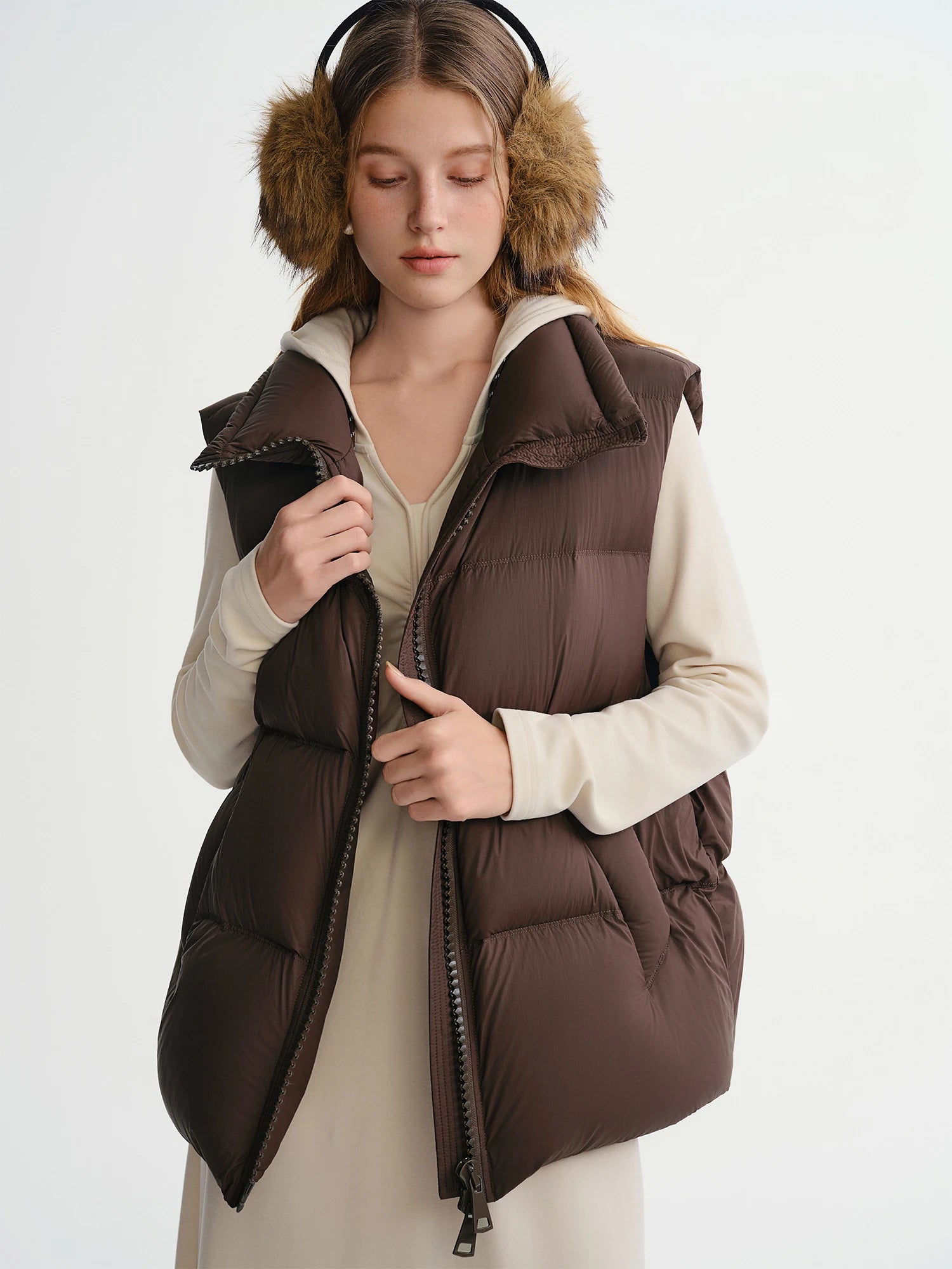 DUSHU New Arrival Women Thermal Down Vest 2025 Winter Double Zip Lightweight Warm Sleeveless Jacket for Outdoor Travel Commuter