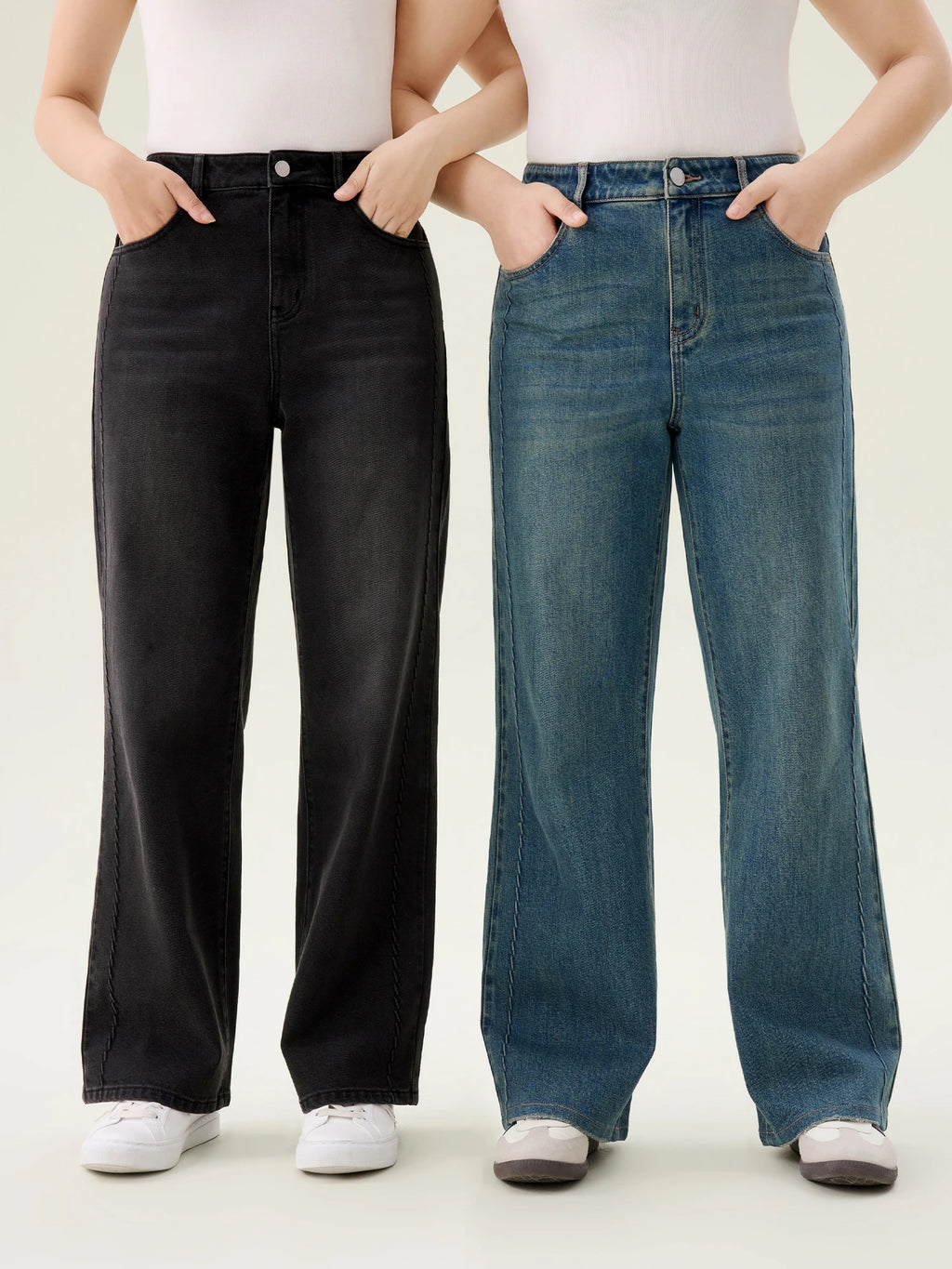 DUSHU【2 version】Women Cotton Elastic Jeans 2025 Spring Black Commuter All-Match High Waist Blue Jean 25DS81165+25DS81129
