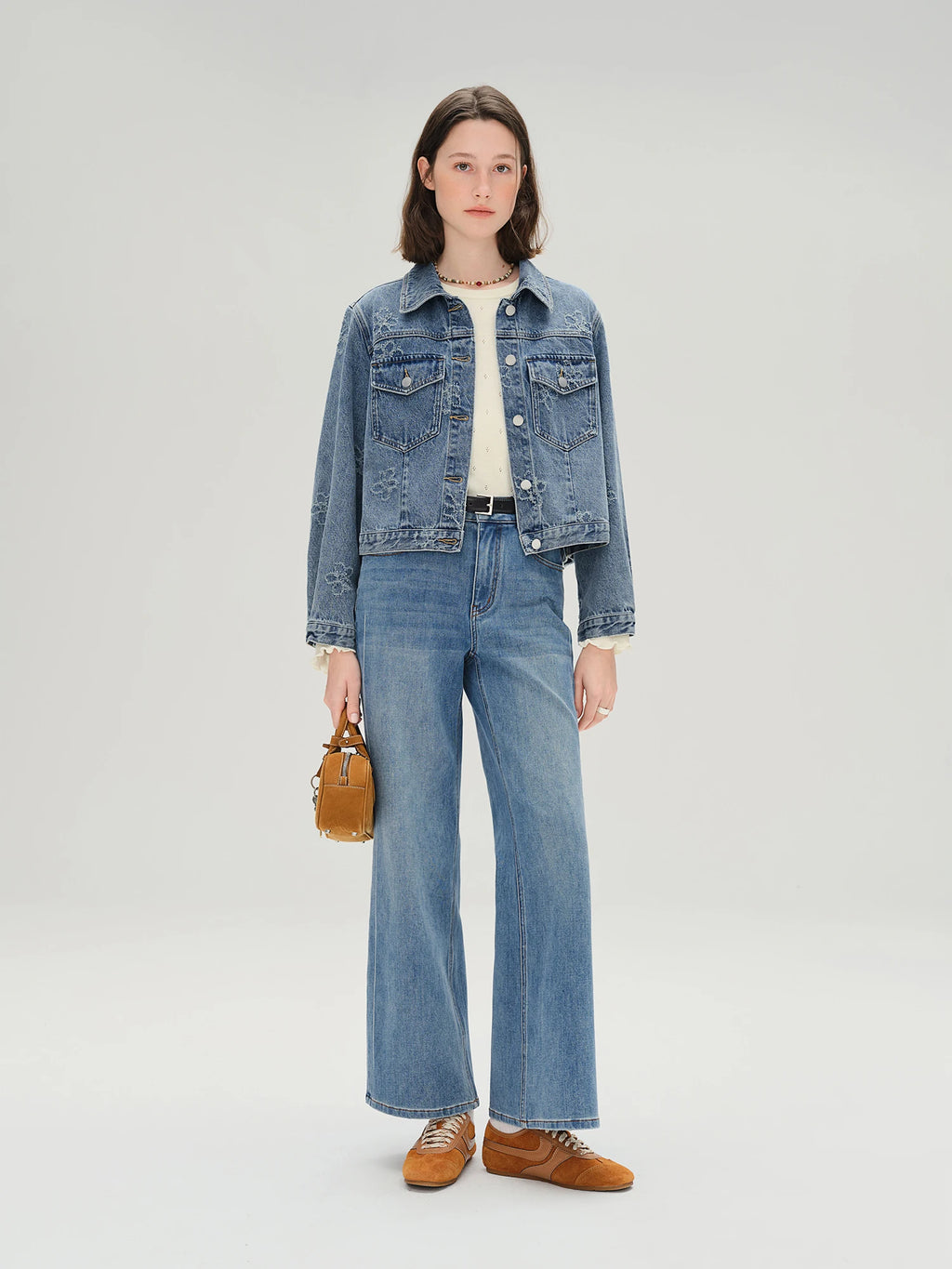 DUSHU Plus-Size Perfectly Stretchy Jeans Slimming Straight Leg with Flared Cone Shape Fall 2025 Fashionable 25DS83172+25DS83196