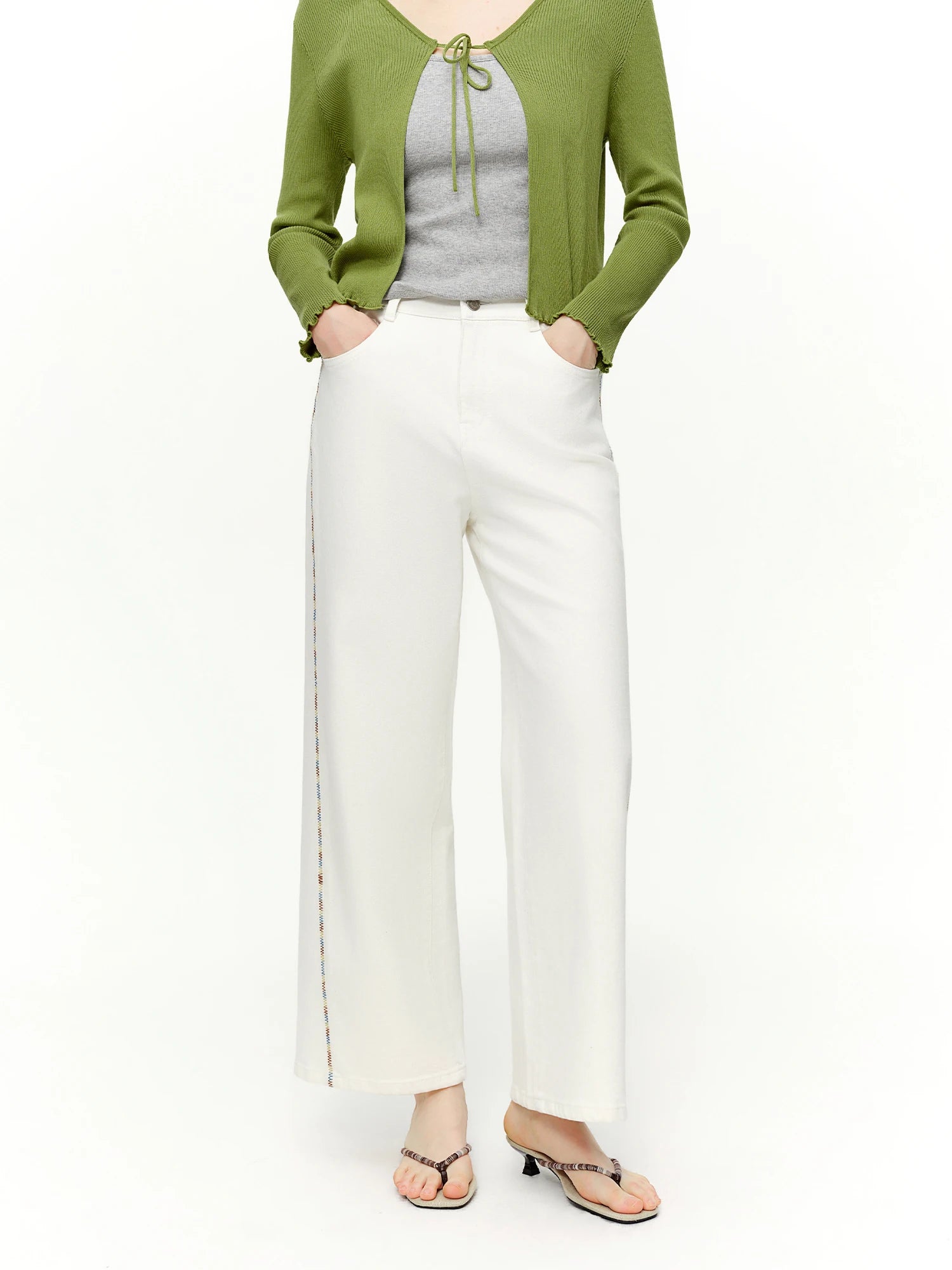 DUSHU 2026 Spring Women's Color Block Embroidered Straight Leg Jeans with Two Length Feature, Mix Match Patchwork Denim Pants