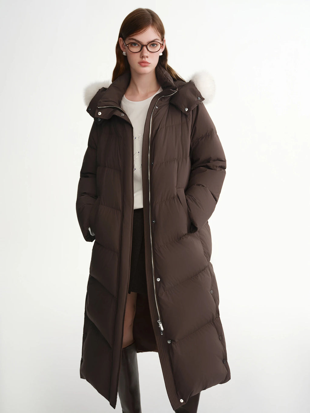 DUSHU Puff Down Jacket Long and Short Styles of Goose Down Jacket Women Fox Fur Collar 2025 Winter Outerwear Simple Commuting