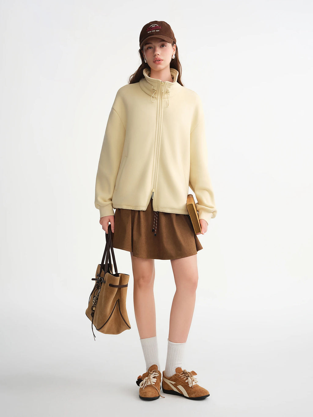 DUSHU Velvet Casual Sweater Jacket 2025 New Autumn and Winter Stylish Tops Yellow Sweet Leisure Simple Girlish Cotton Soft Ins