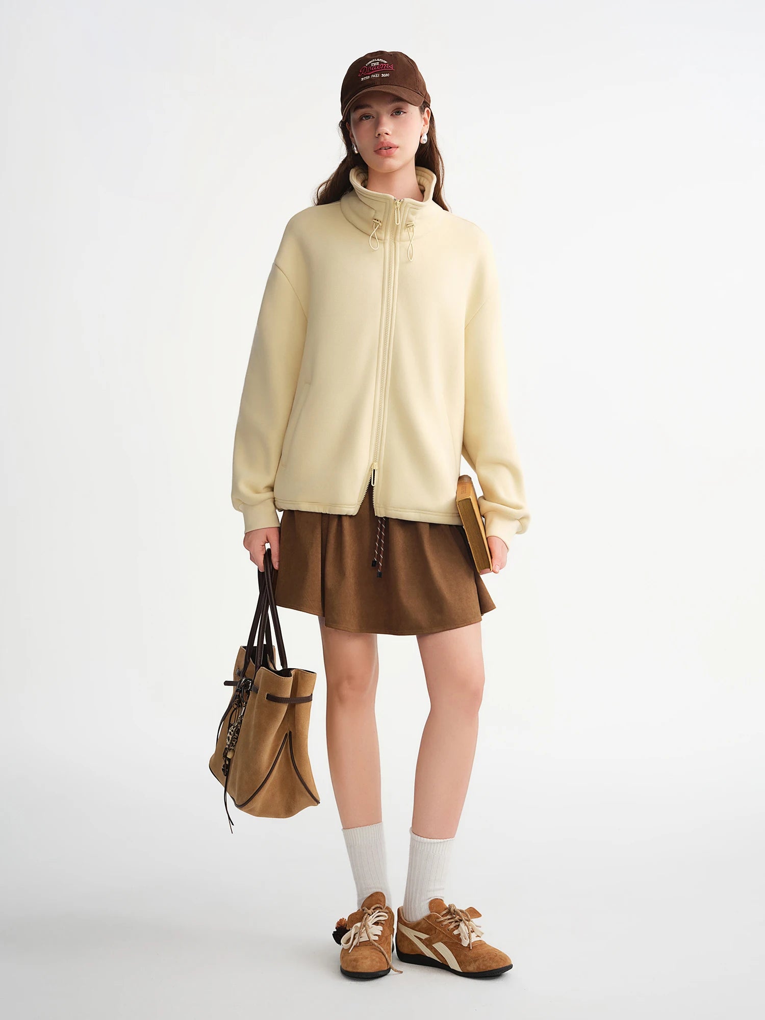 DUSHU Velvet Casual Sweater Jacket 2025 New Autumn and Winter Stylish Tops Yellow Sweet Leisure Simple Girlish Cotton Soft Ins