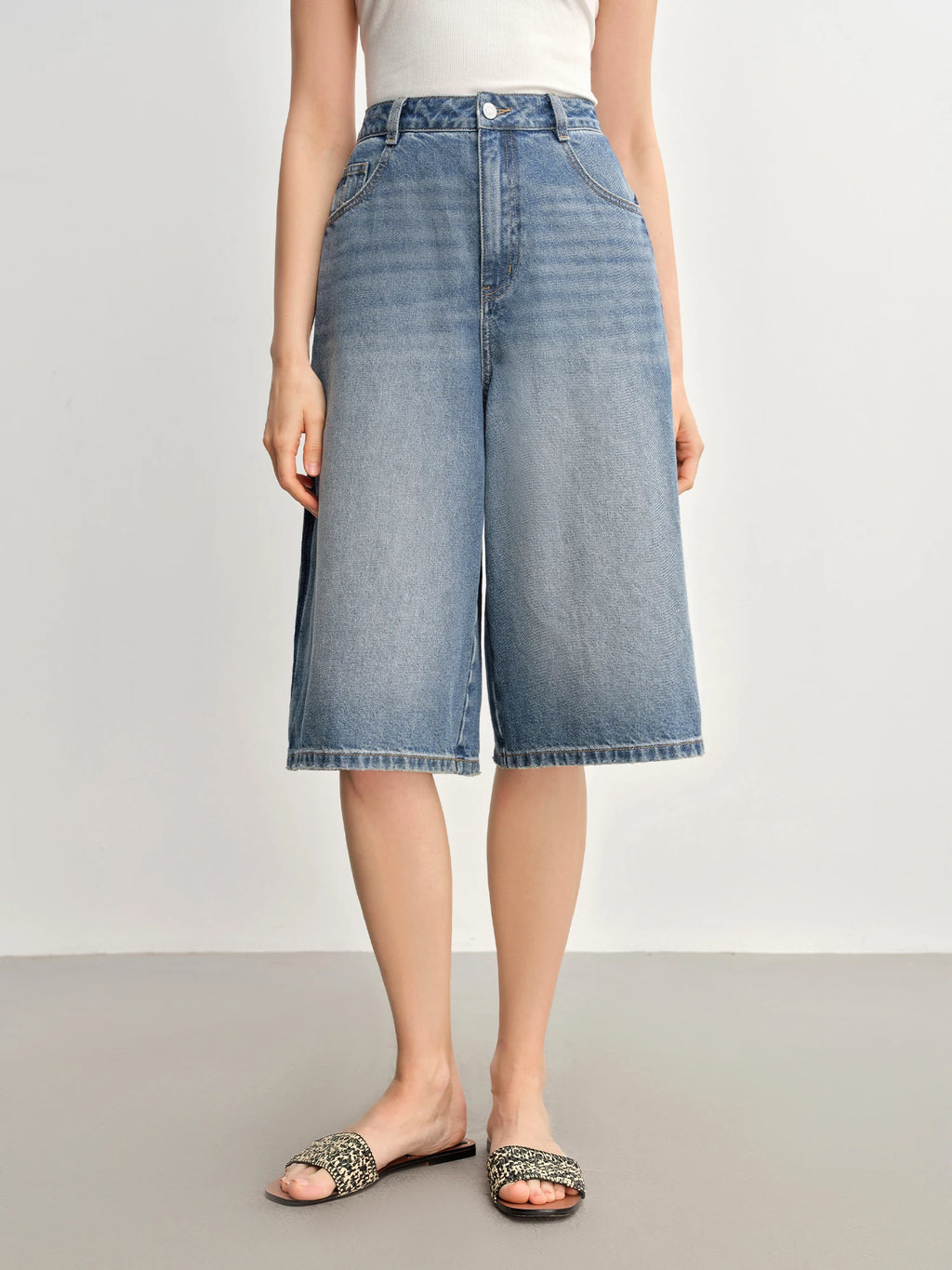 DUSHU Plus Size Women's Casual High-Waisted 7/8 Length Wide-Leg Jeans - 2025 New Arrival Jeans 25DS82853