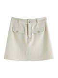 DUSHU【2 Length】Women Winter Corduroy Long Skirt Thicken Lining Fleece Female Brown Mini Skirts Women Skirt 24DS84373+24DS84273