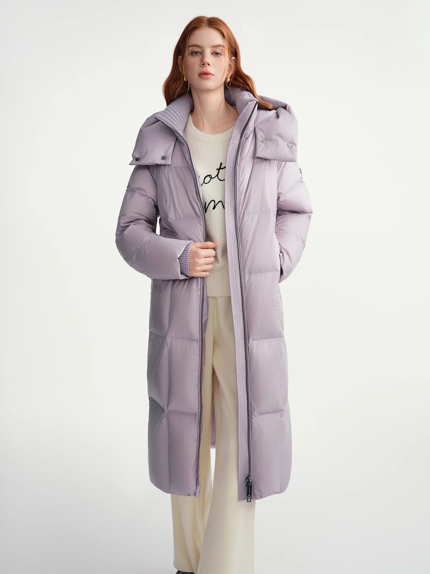 DUSHU Plus-Size Women's Quilted Long Down Jacket with Standing Collar and Hood Winter 2025 by Warmth Field White Duck Down Coats