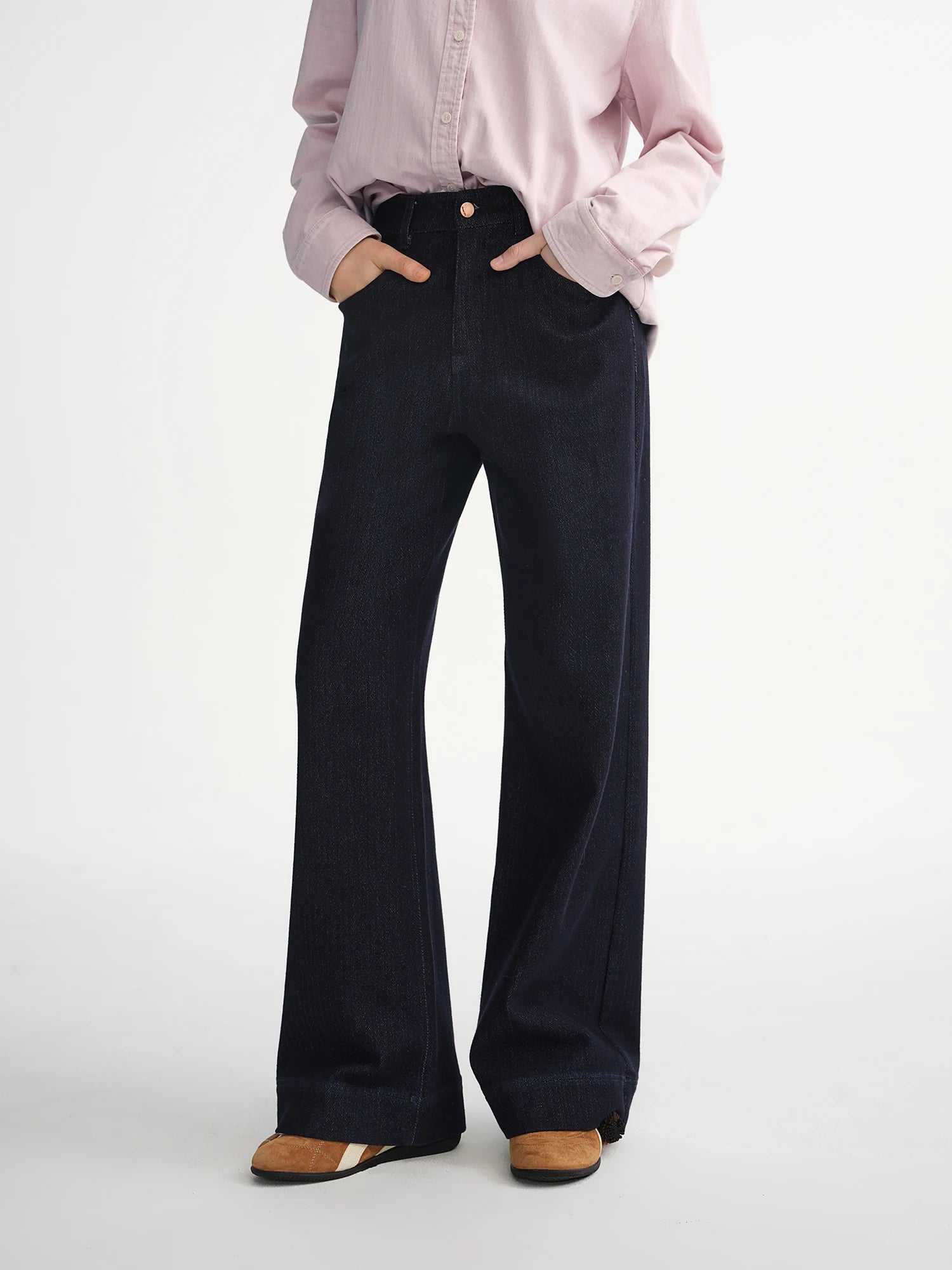 DUSHU 2025 Winter Women Herringbone Texture Straight Leg Jeans - Classic Denim Pants Comfortable Fit for Everyday Casual Wear