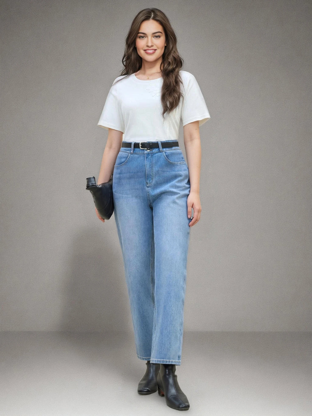 DUSHU MInimalism Style Blue High Waist Tapered Jeans For Women 2025 Slim Comfortable Elastic Chic Slim Long Pants 25DS82117