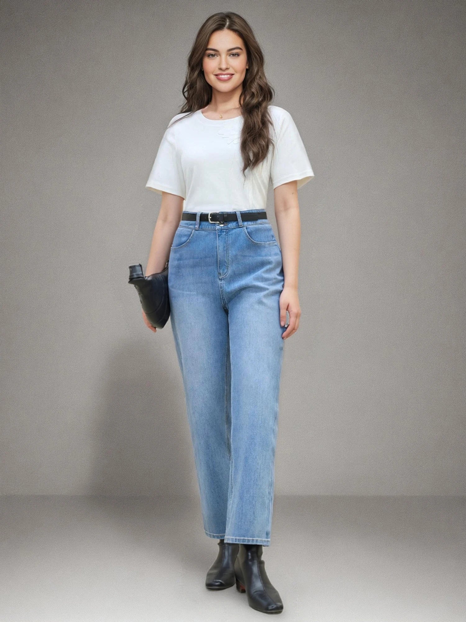 DUSHU MInimalism Style Blue High Waist Tapered Jeans For Women 2025 Slim Comfortable Elastic Chic Slim Long Pants 25DS82117
