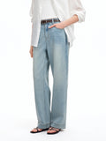 DUSHU Light Blue Double-leg Straight-leg Flared Pants Simple Pants Spring/summer Denim Wide-leg Pants Simple Classic