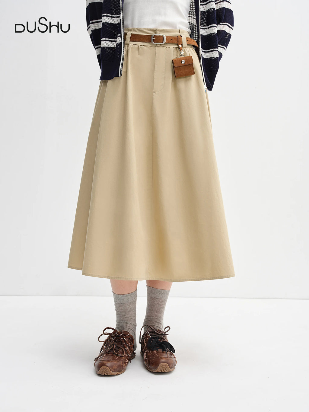 DUSHU Women's Wide Waist High Waist A-line Skirt 2025 Autumn New Arrival Casual Workwear Style Skirt for Women 25DS83134