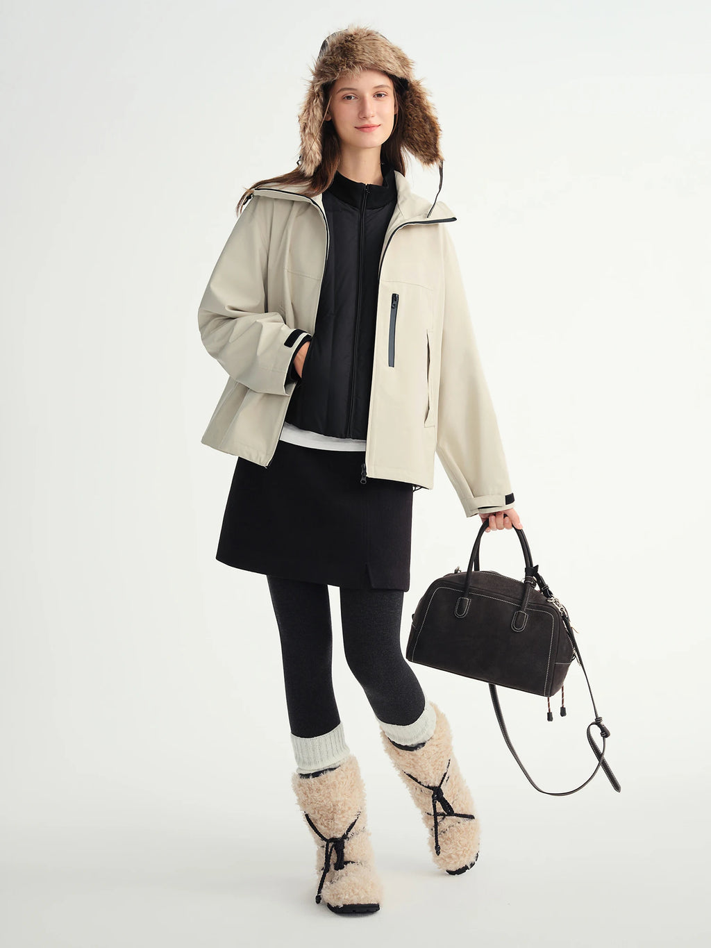 DUSHU Plus Size Women's Down Lined Patchwork Slim Fit Stand Collar Short Jacket 2025 New Arrival Winter Warm Outerwear Coats