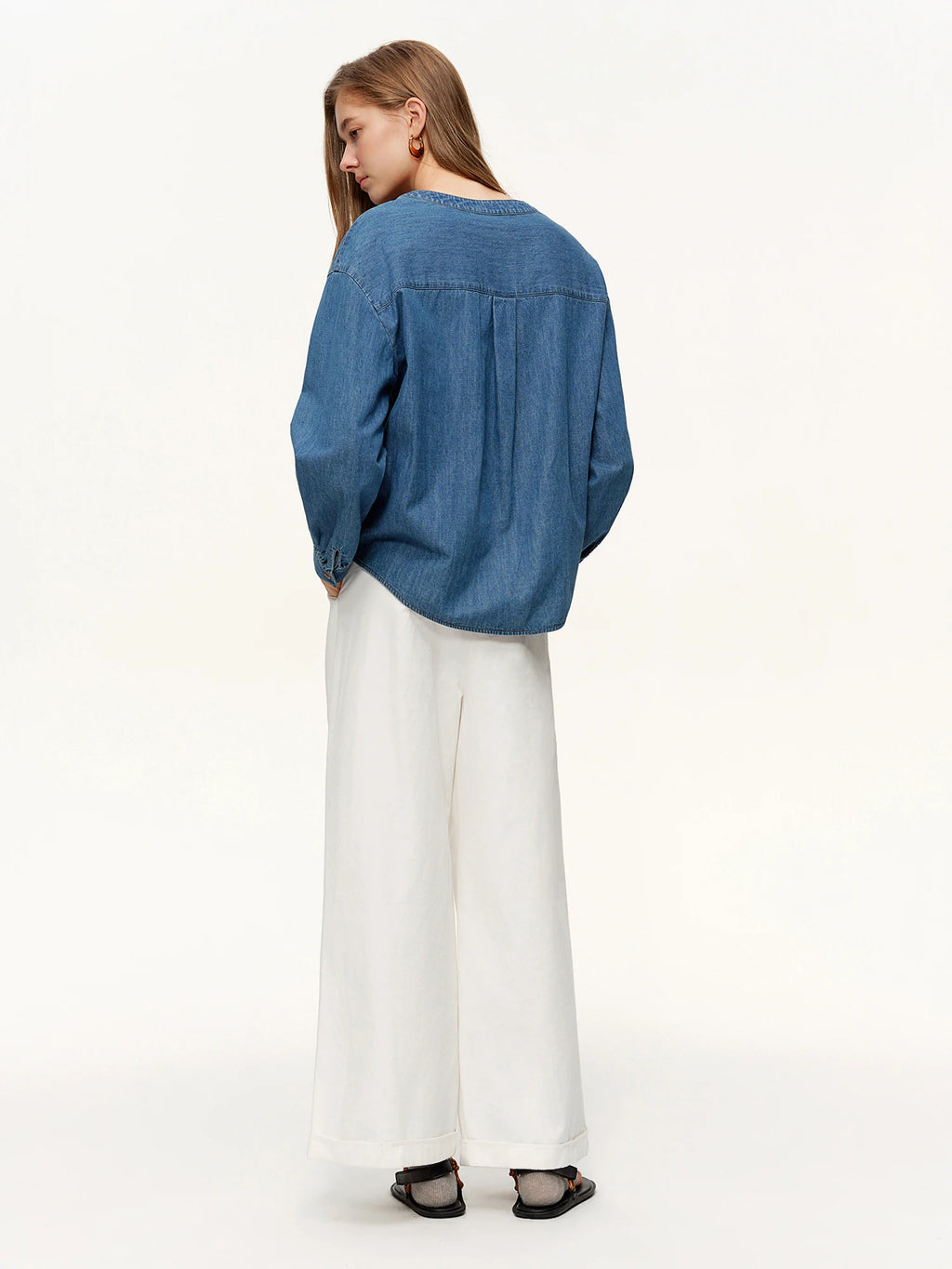 DUSHU Relaxed Design Woodland Collar Denim Shirt: 2026 Spring Outerwear Casual Slimming Look for Effortless Workwear Essentials