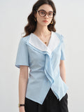 DUSHU Plus Size Summer New Arrival V-Neck Short-Sleeve Shirt with Double-Layer Collar for Chic Stylish Wear 25DS82328