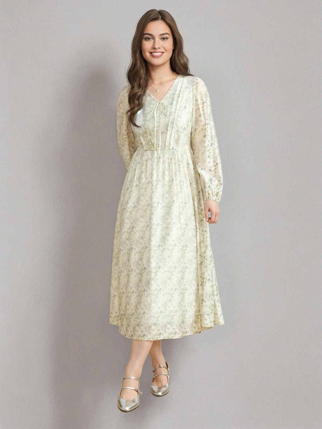 DUSHU Plus Size Women Clothing 2025 Spring New Style French Waist Cinched Floral Dress Fashionable Dress 25DS81300