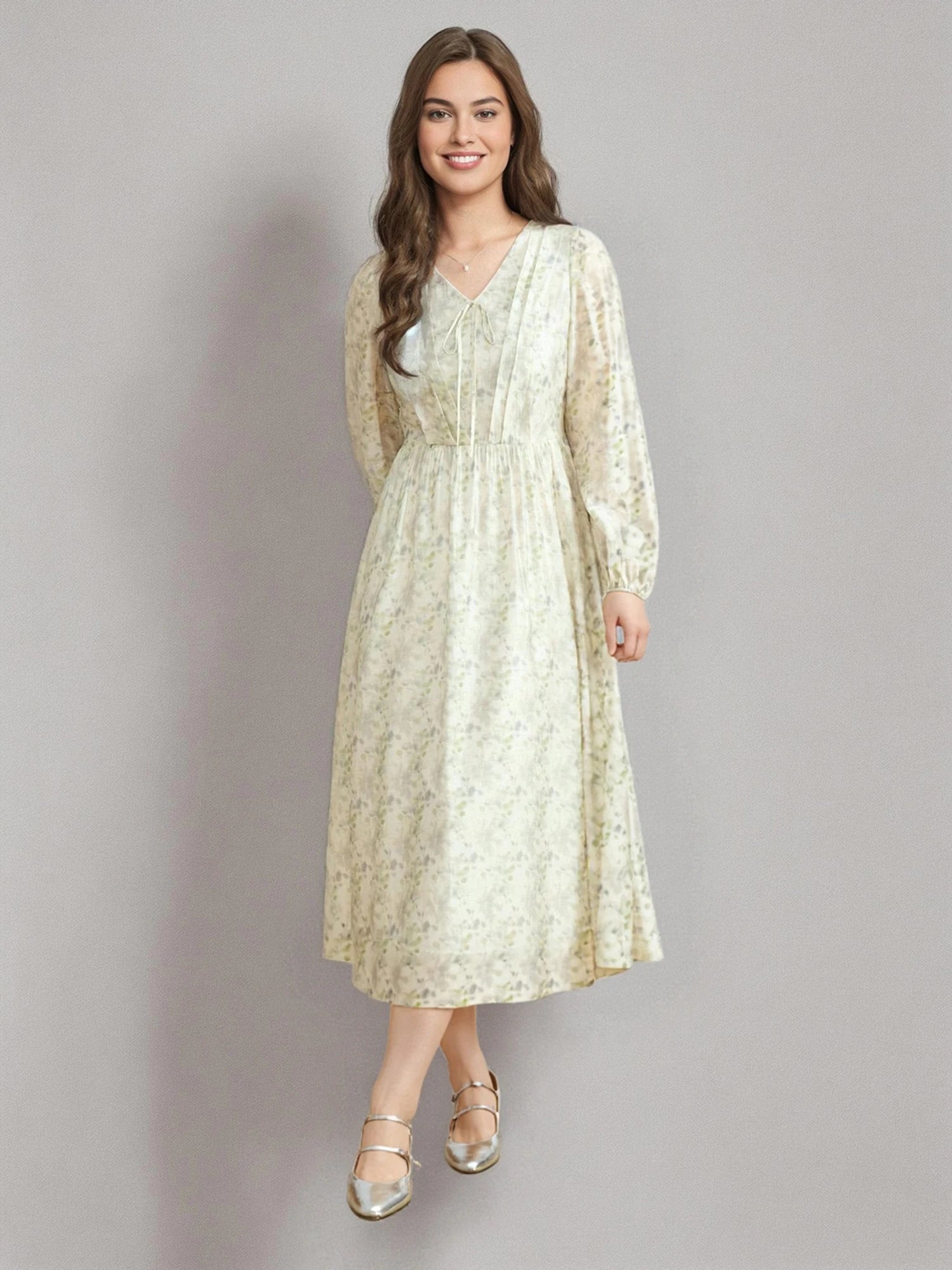 DUSHU Plus Size Women Clothing 2025 Spring New Style French Waist Cinched Floral Dress Fashionable Dress 25DS81300