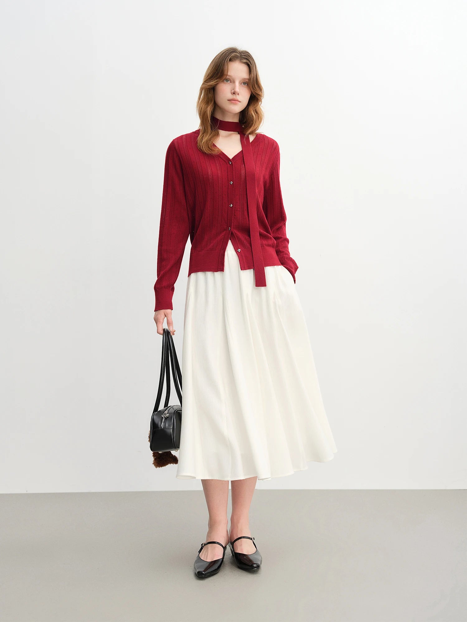 DUSHU Plus Size Women's A-line White Half Skirt 2025 New Autumn Arrival Pleated Textured Long Skirt 25DS83188