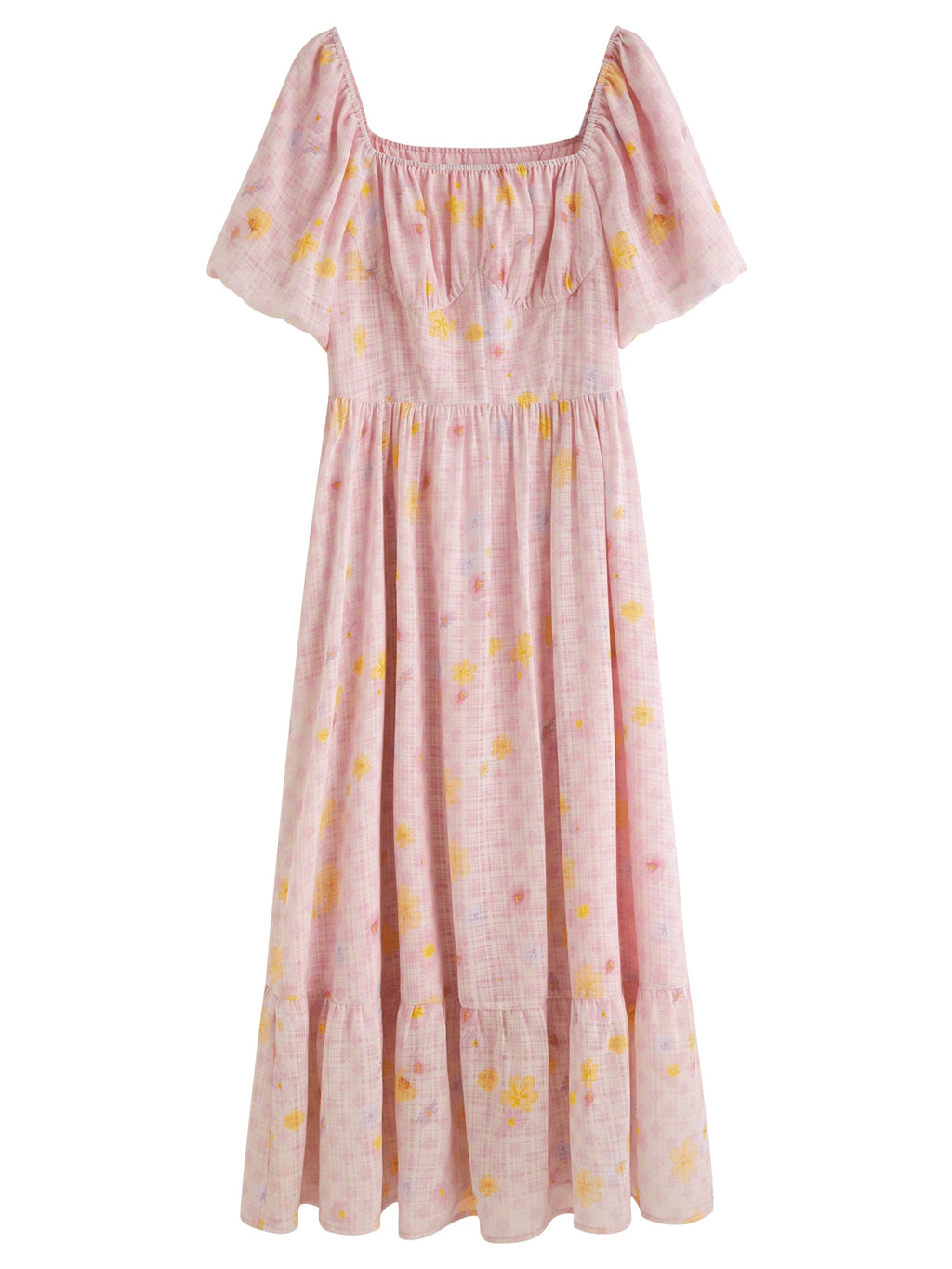 DUSHU 2025 Summer Women's Checkered Sweetheart Dress - Elegant Floral Trim & Curve-Flattering Maxi for Chic Occasions Dress