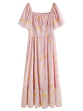 DUSHU 2025 Summer Women's Checkered Sweetheart Dress - Elegant Floral Trim & Curve-Flattering Maxi for Chic Occasions Dress