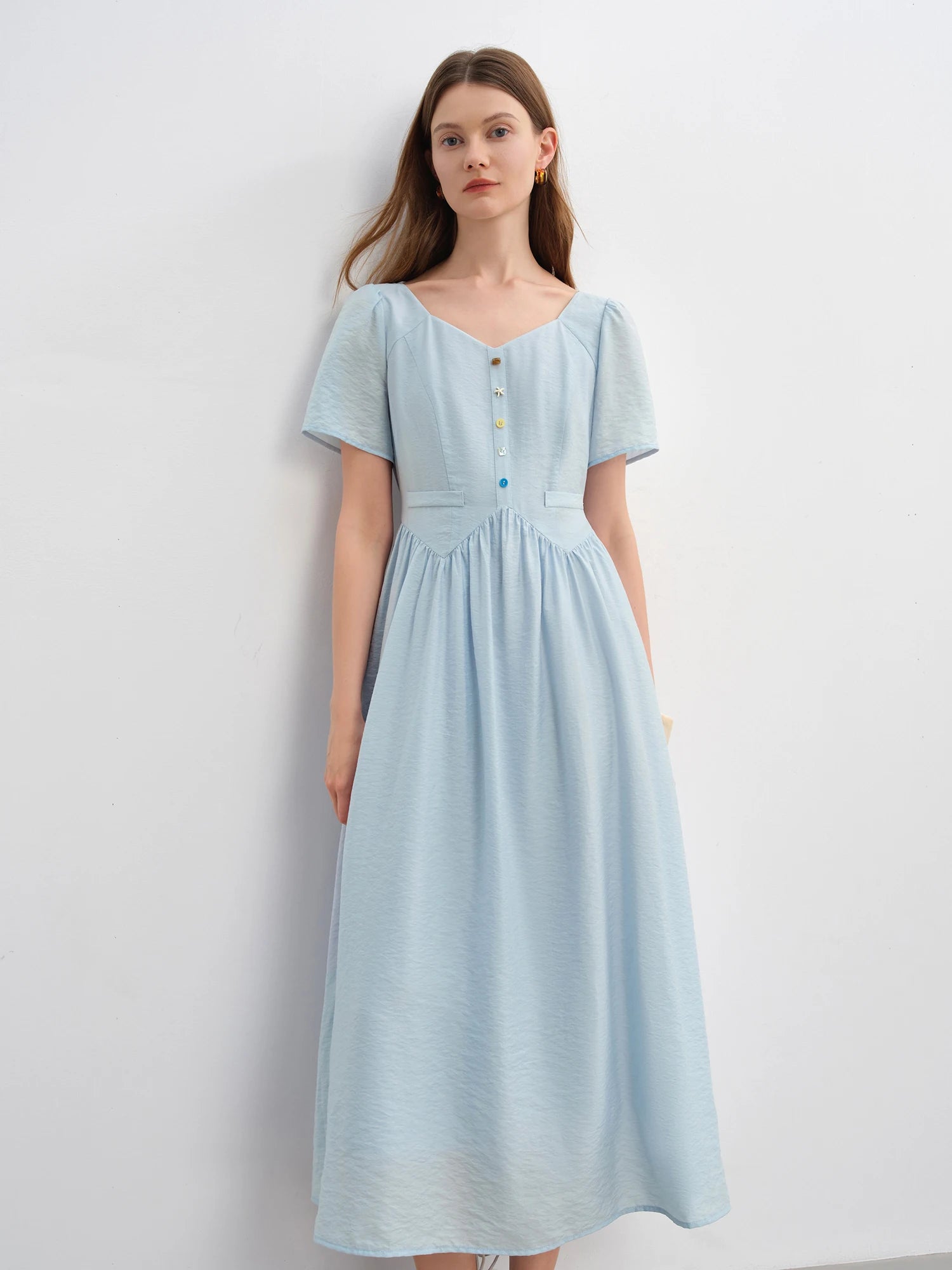 DUSHU Plus Size Women's Sea Salt & White Sand Holiday Style Colorful Button Dress Elegant Summer Long Dress 25DS82942