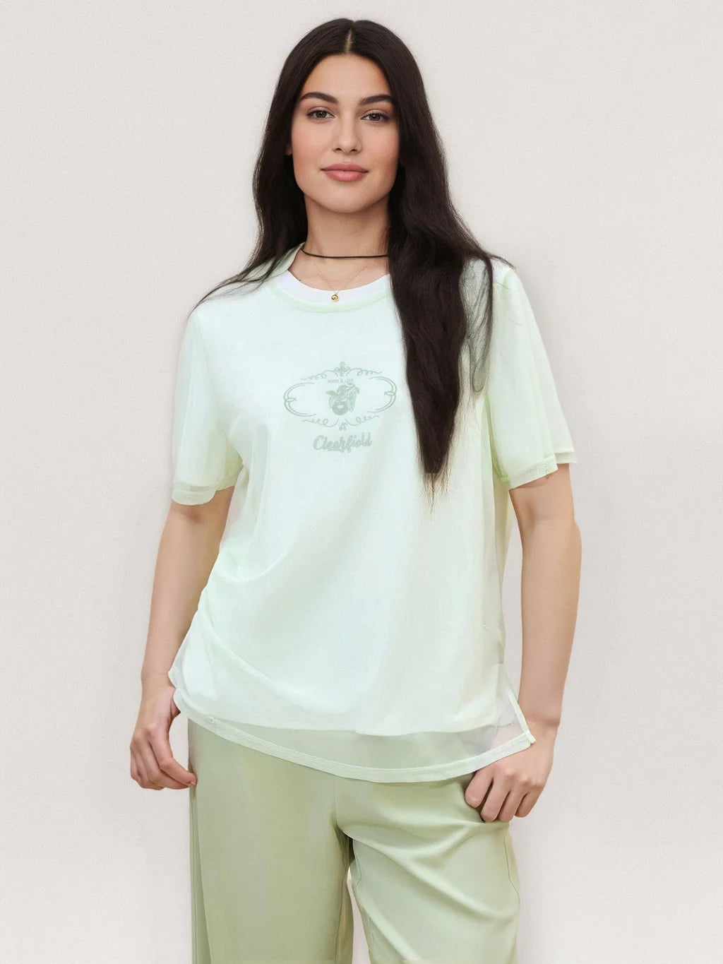 DUSHU Plus Size Cooling Mesh 2-Piece Set 2025 Summer Slimming Fit Office Commute Loose Tee & Overlay Minimalist Chic Tee