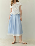 DUSHU Plus-size Blue and White Checkered Skirt - 2025 Summer New Arrival Chic Fashionable and Versatile for Women 25DS82445