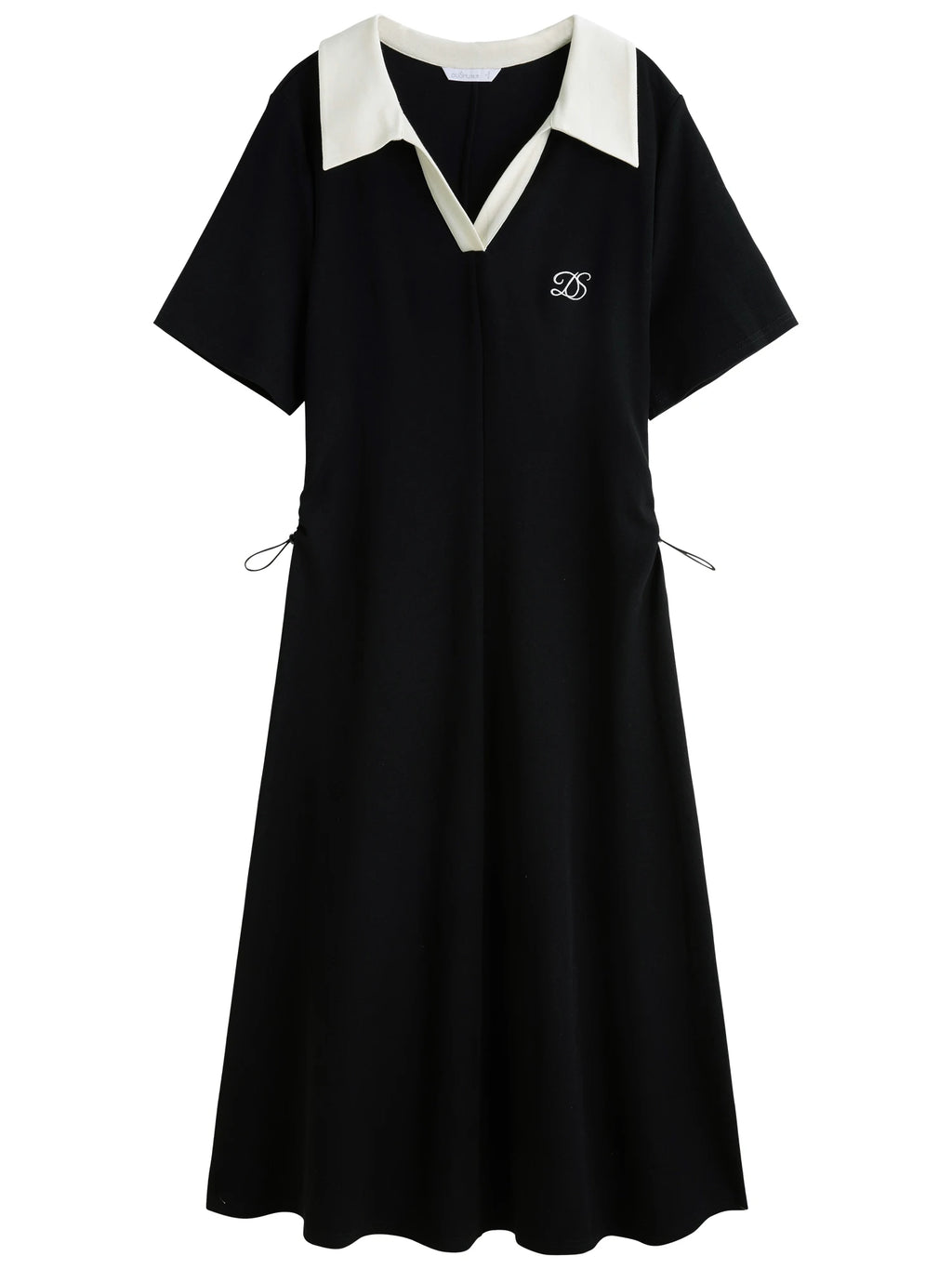 DUSHU 2025 Summer Plus Size Women's Color Block Collar Adjustable Waist Dress - Slimming Black Casual Polo-Inspired Maxi Outfit