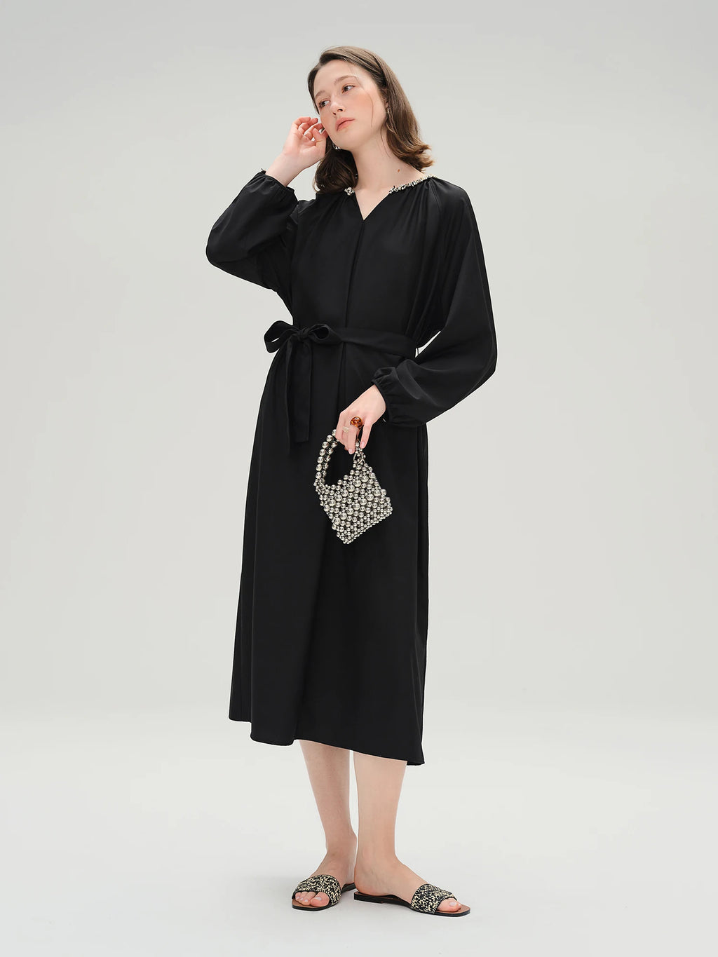 DUSHU Plus Size Fashion Casual Long Black Dress For Women 2025 Autumn New Arrival Commuting All-match Dress 25DS83283