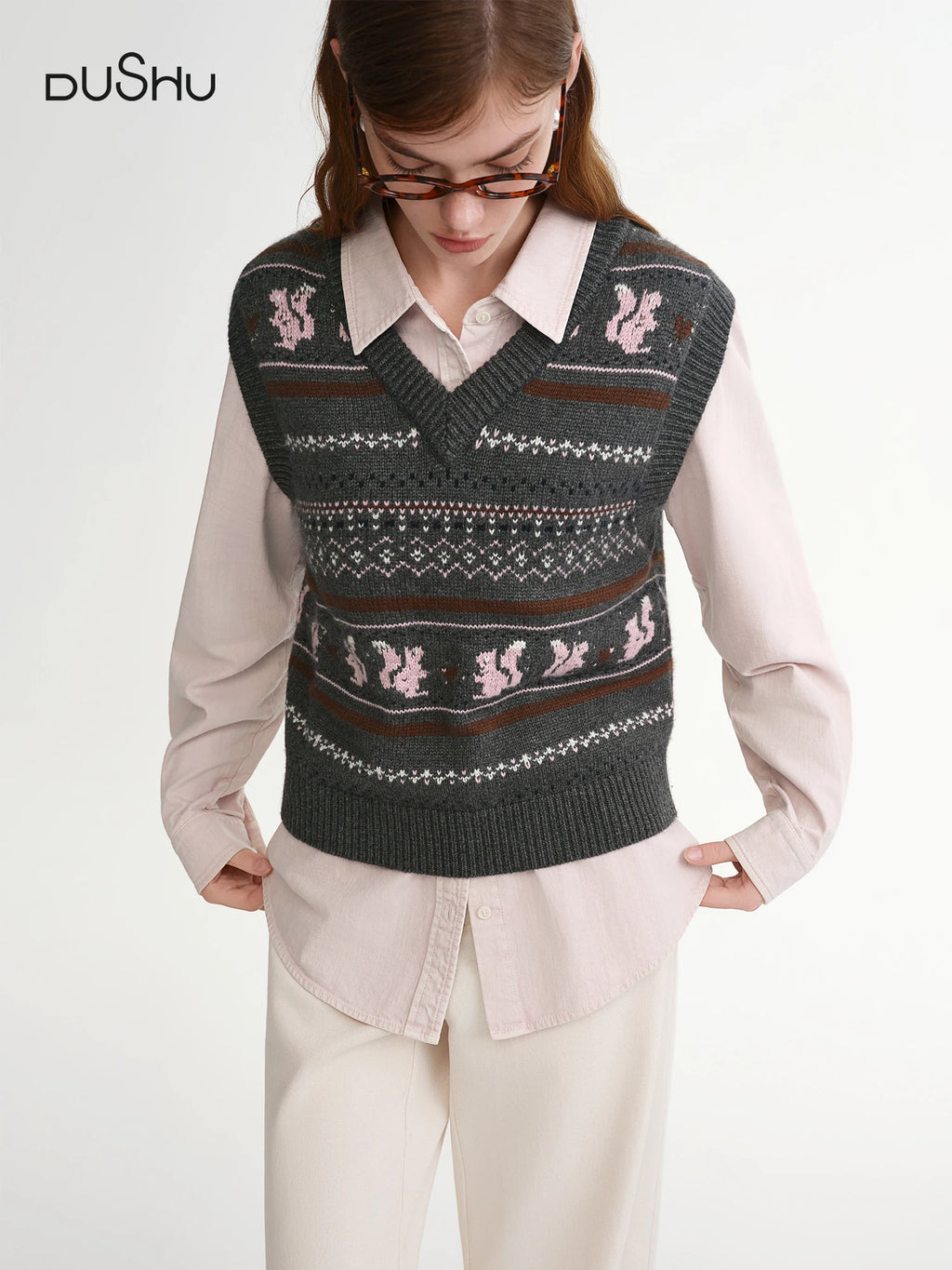 DUSHU 2025 Autumn Winter Women's Knit Vest Long Line Open Front Design for Layering - Outerwear Waistcoat with Cardigan Style