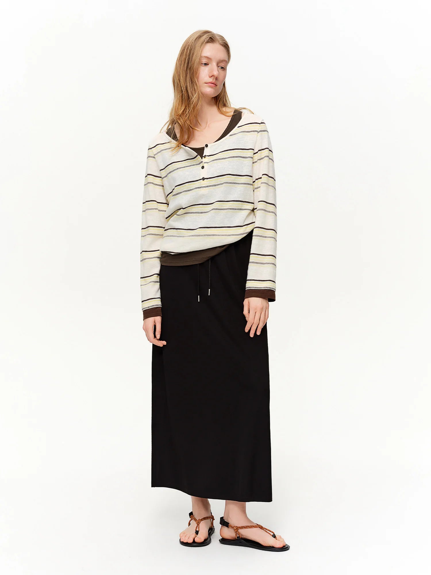 DUSHU 2026 Spring Women's Striped Sleeveless Two-Piece Set - Casual Comfort Fit Vest Top with Contrast Trim for Daily Outings