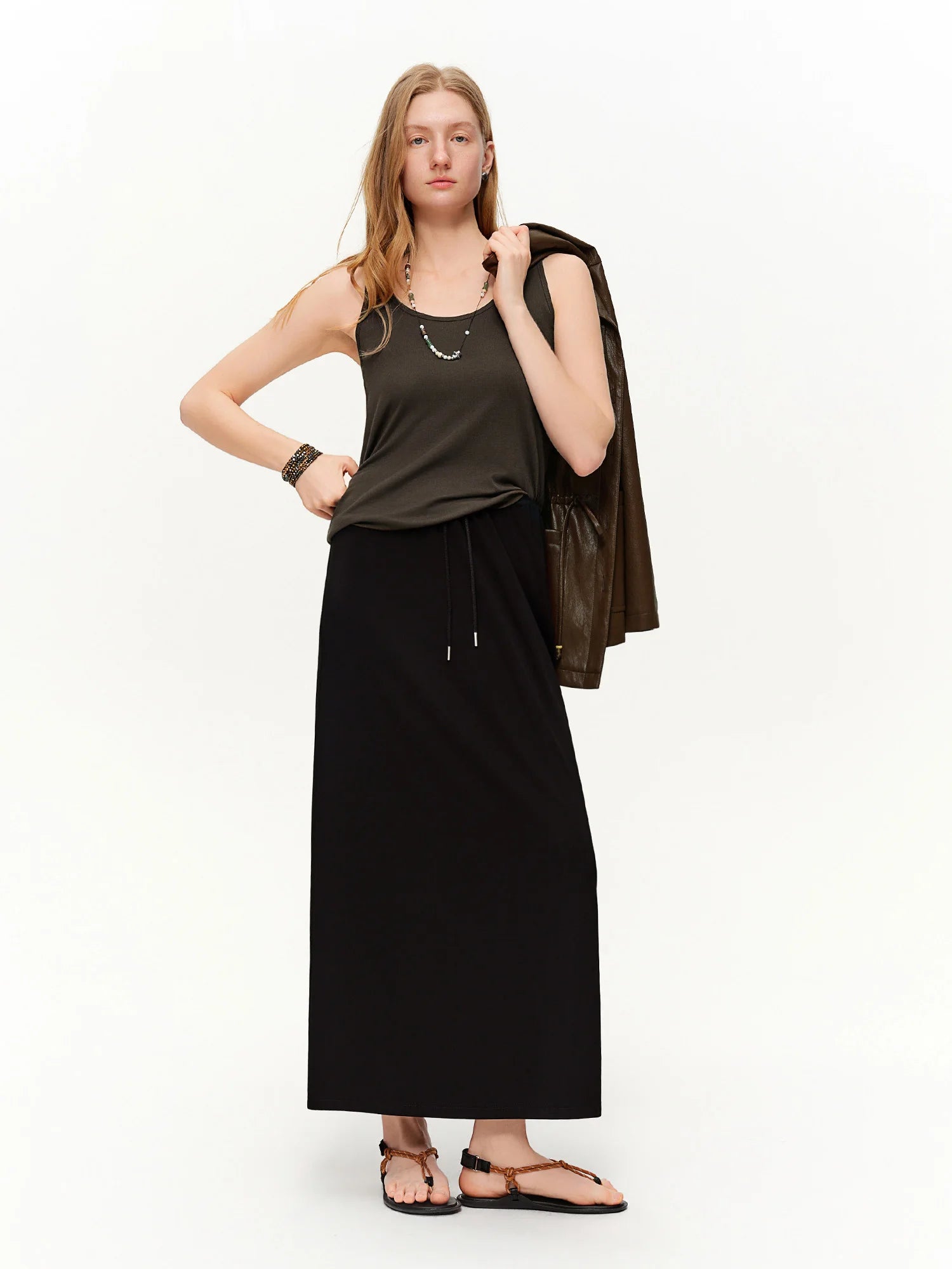 DUSHU 2026 Spring Women's Striped Sleeveless Two-Piece Set - Casual Comfort Fit Vest Top with Contrast Trim for Daily Outings