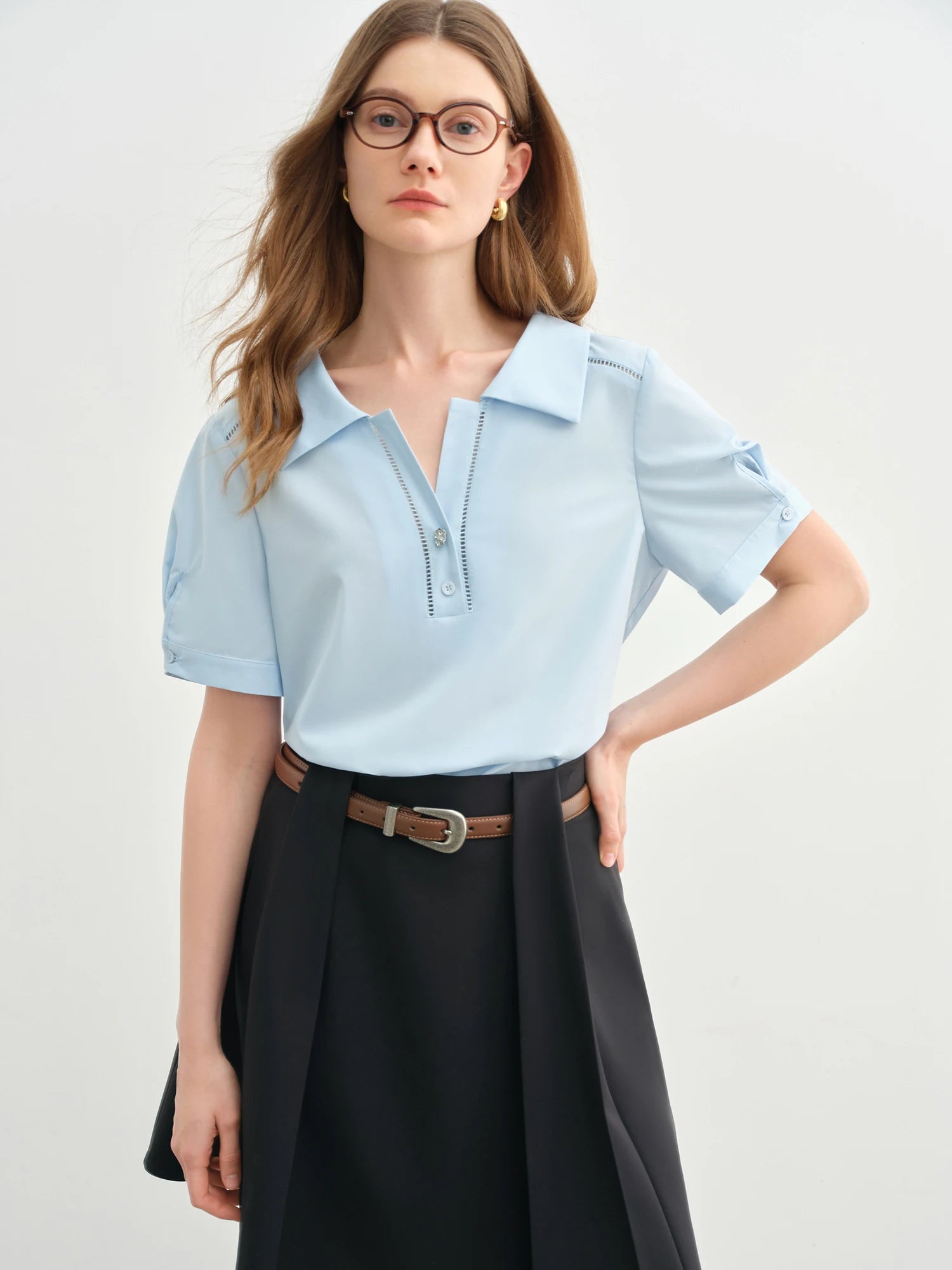 DUSHU Minimalism Style Casual Commuter Shirt For Women 2025 Summer New Arrival Fashion All-match Casual Chic Tops 25DS82694