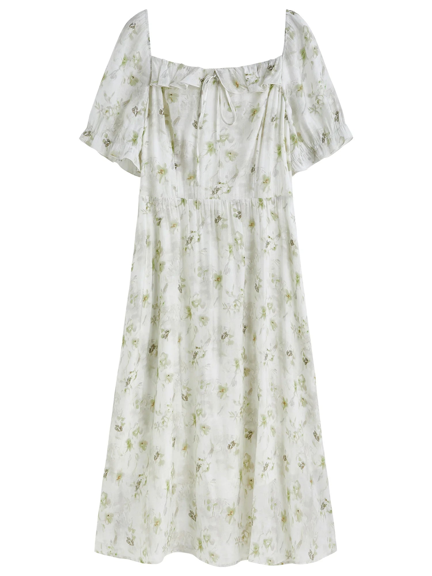 DUSHU Plus Size Floral Tiered Dress 2025 Summer French Style Square Neck Slimming Fit Waist-Defining Resort Casual Elegant Maxi