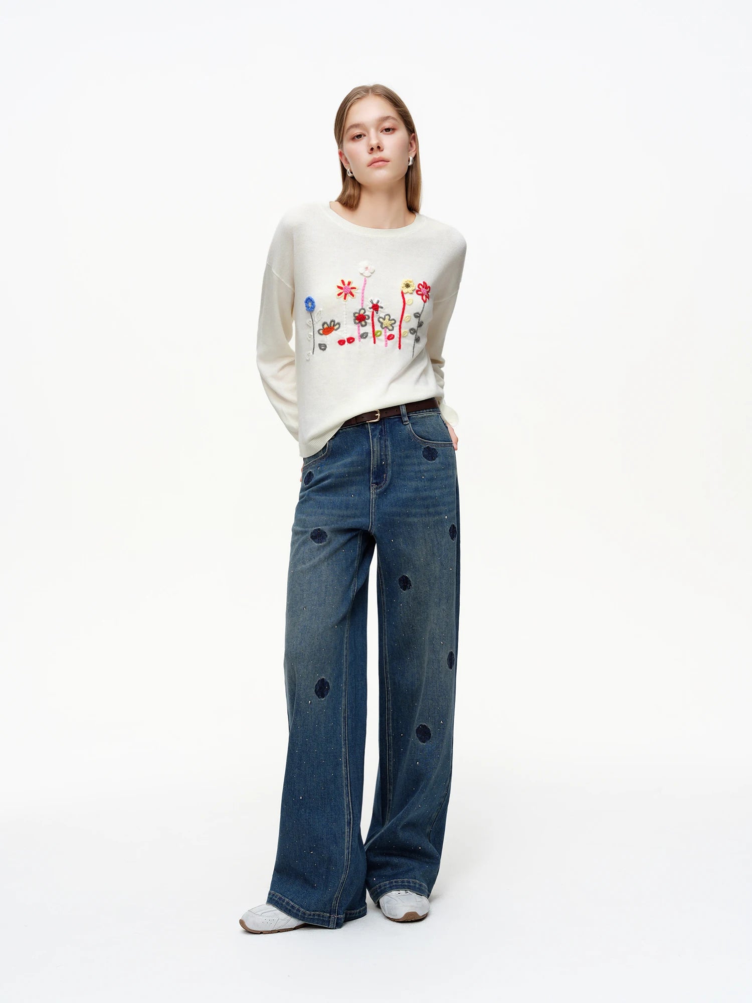 DUSHU 【Crinkle Diamond Denim】Vintage-Style Straight-Leg Jeans 2026 Spring New Arrival Slim-Fit Floor Lenghth Denim Blue Jeans