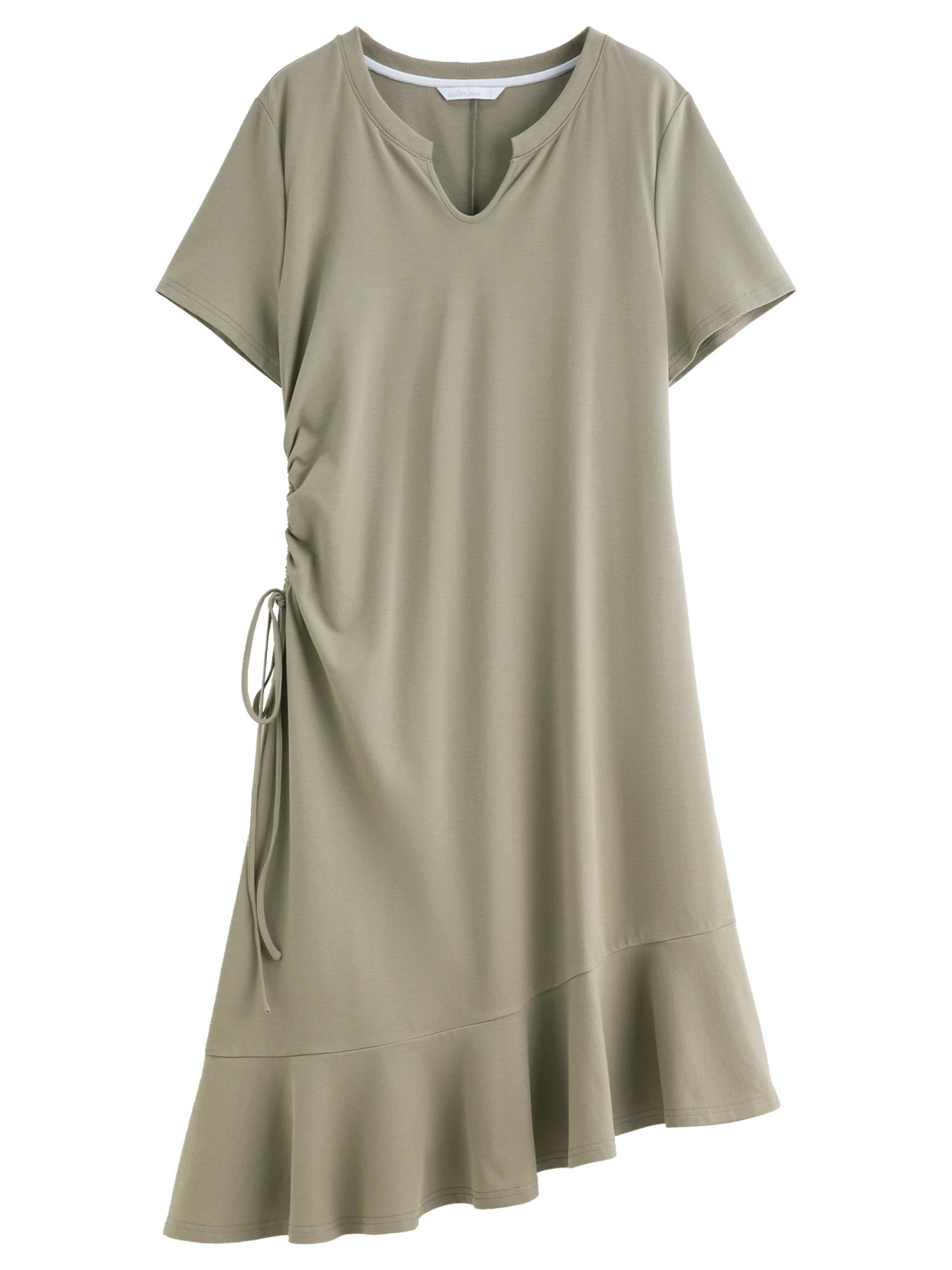 DUSHU 2025 Summer Women's V-Neck Drawstring Waist Dress - Elegant Casual Flowy A-Line Midi Length