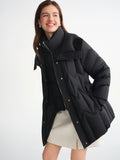 DUSHU Plus Size 2025 Women Two Piece Style Splicing Quilted 90% Duck Down Coat Winter Warm Stand Collar Short Puffer Jacket