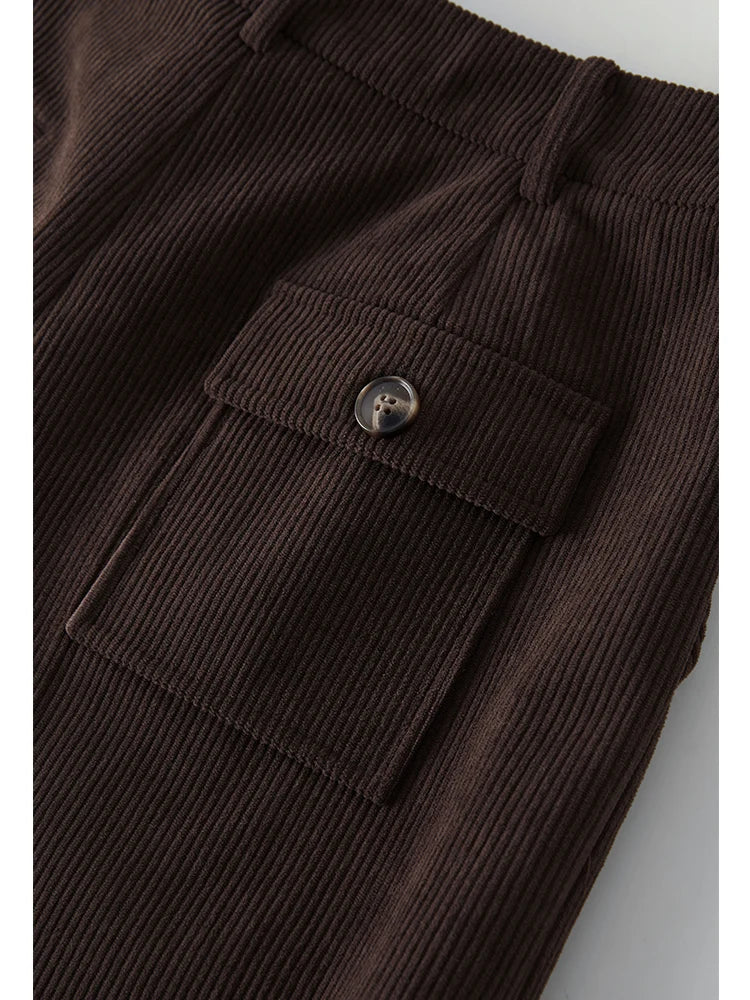 DUSHU Women's Winter Retro Corduroy Black Padded Shorts Plaid Loose Commuter Wide Leg Short Pants Women High Waisted Pants