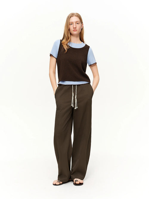 DUSHU 2026 Spring Women's Tie-Waist Bootcut Pants, Elastic High Waist Flared Casual Trousers, Y2K Retro Loose Fit Lounge Pants