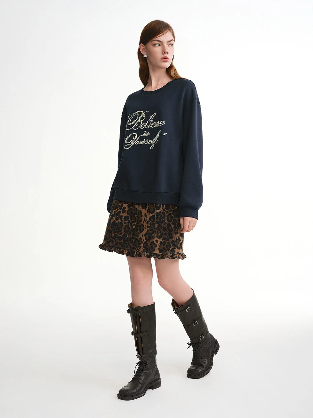 DUSHU 2025 Winter Women's Ruffle Trim Animal Print Short Skirt - A-Line Stretch Waist Mini Skirt for Casual and Date Nights
