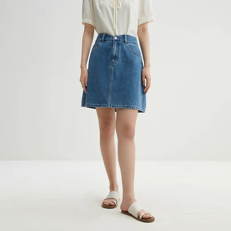 DUSHU Three Colors Simple Style High Waist Denim Skirt for Women Daily All-match 2024 Summer A-Line Skirt Female 24DS82014